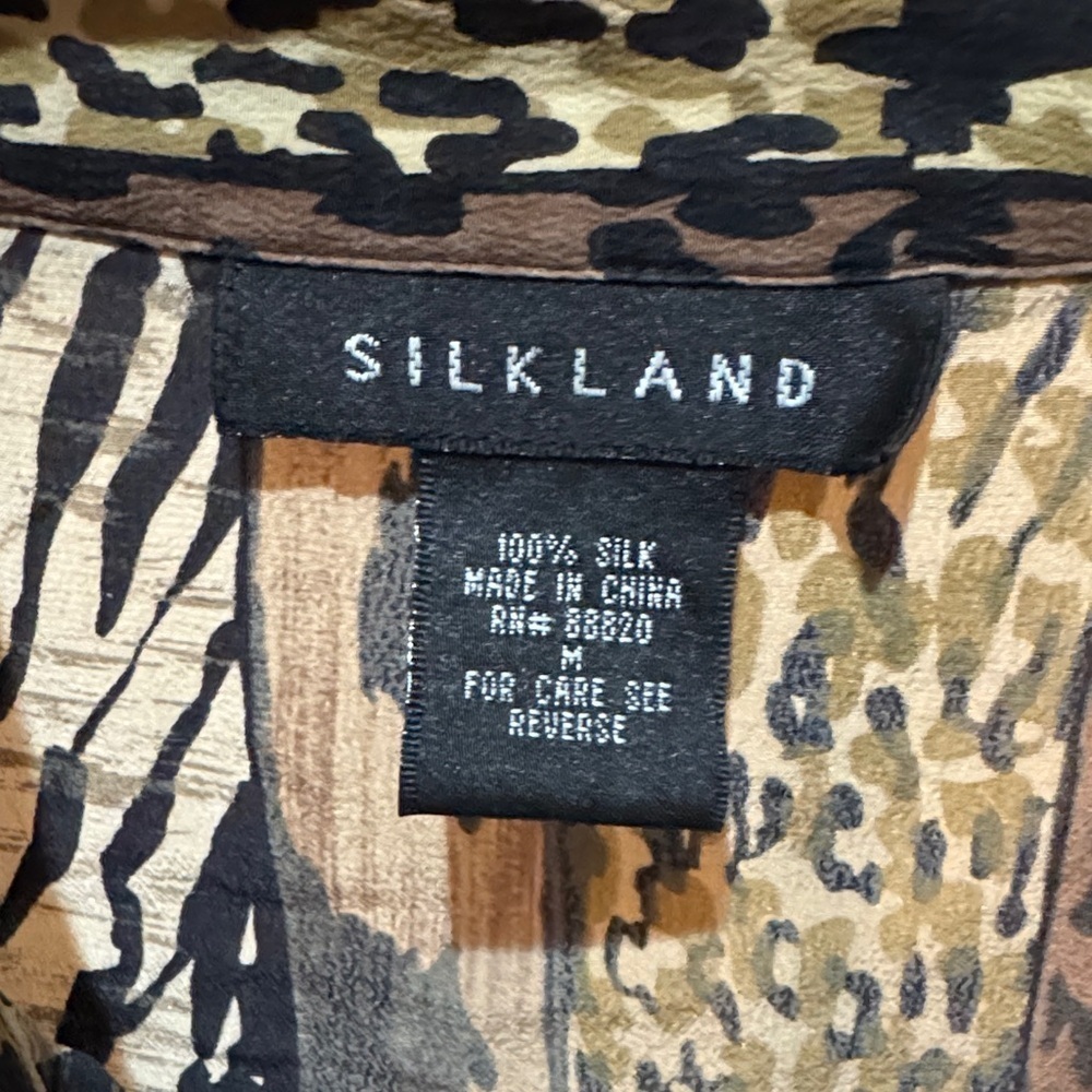 SilkLand Animal Print Blouse - Black, Brown, Cream Medium A019 - Picture 2 of 9